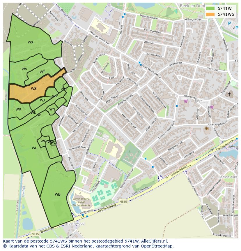 Afbeelding van het postcodegebied 5741 WS op de kaart.