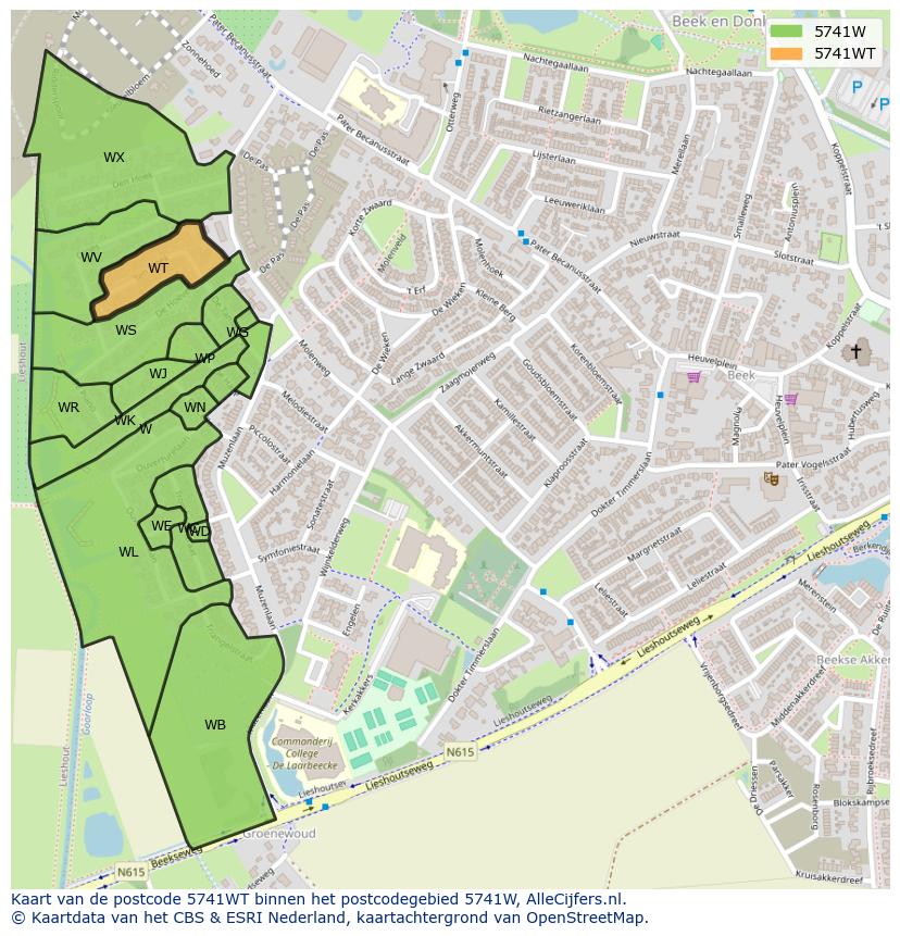Afbeelding van het postcodegebied 5741 WT op de kaart.