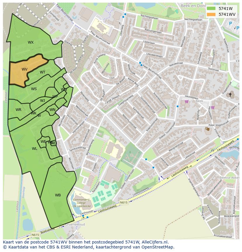 Afbeelding van het postcodegebied 5741 WV op de kaart.