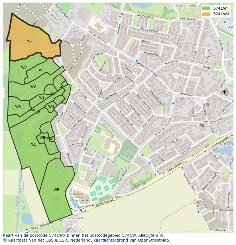 Afbeelding van het postcodegebied 5741 WX op de kaart.