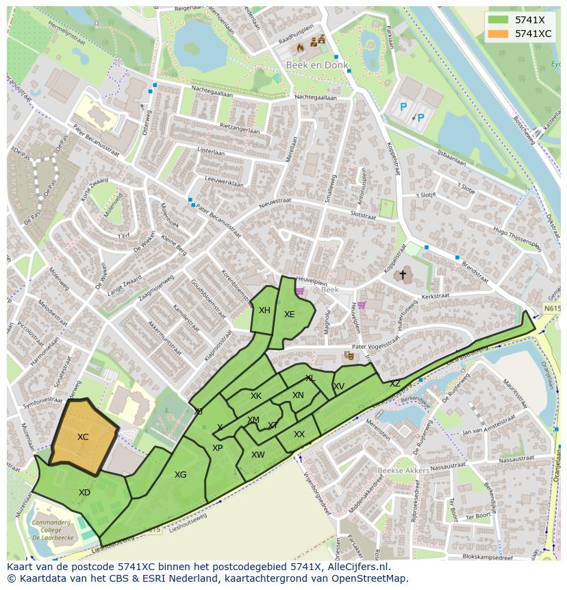 Afbeelding van het postcodegebied 5741 XC op de kaart.