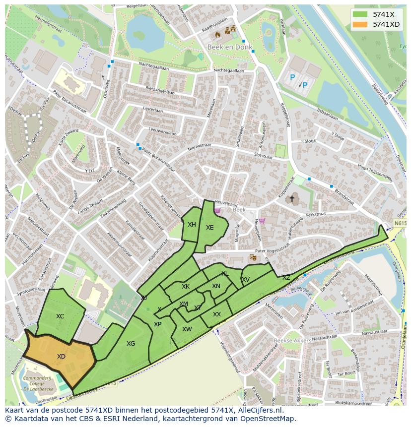 Afbeelding van het postcodegebied 5741 XD op de kaart.