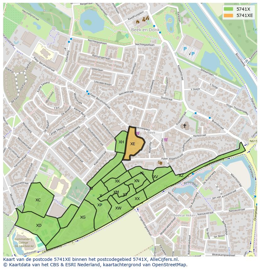 Afbeelding van het postcodegebied 5741 XE op de kaart.