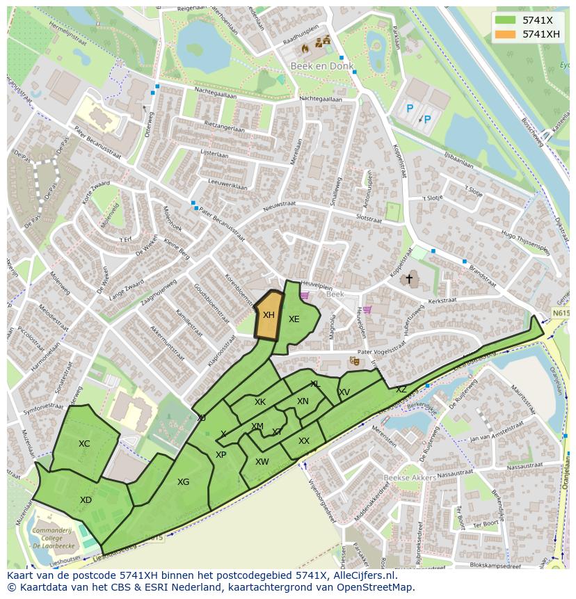Afbeelding van het postcodegebied 5741 XH op de kaart.
