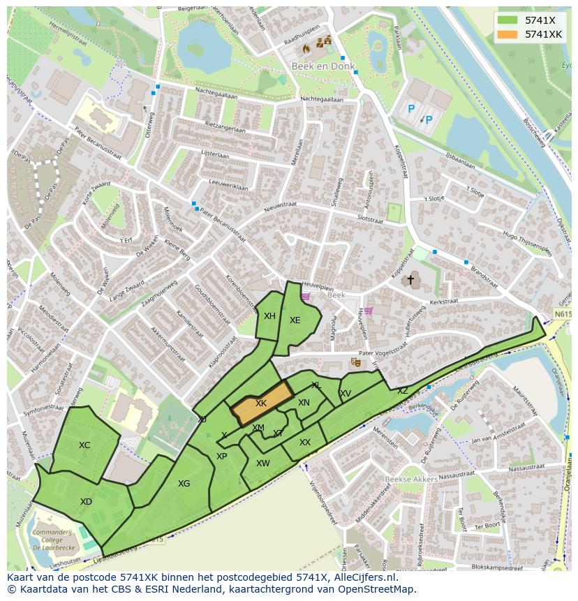 Afbeelding van het postcodegebied 5741 XK op de kaart.
