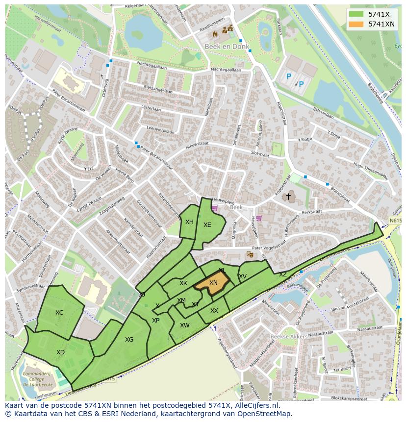Afbeelding van het postcodegebied 5741 XN op de kaart.
