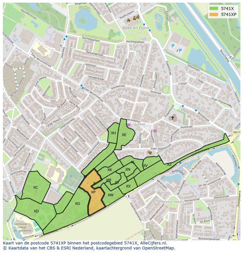 Afbeelding van het postcodegebied 5741 XP op de kaart.
