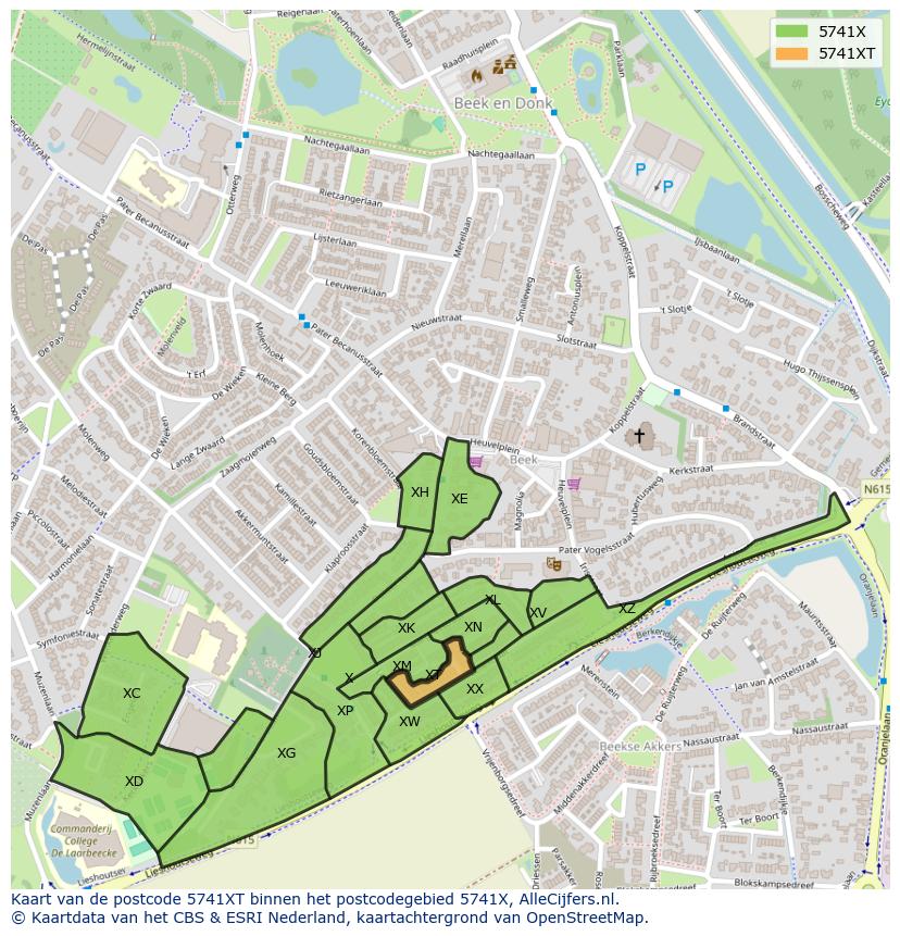 Afbeelding van het postcodegebied 5741 XT op de kaart.