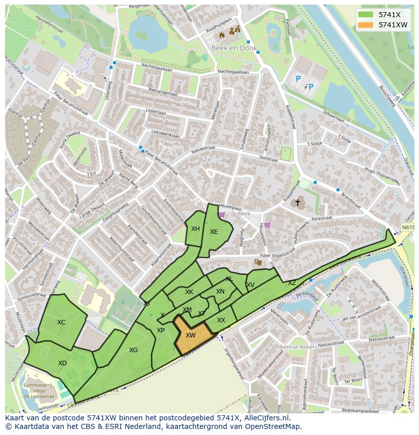 Afbeelding van het postcodegebied 5741 XW op de kaart.