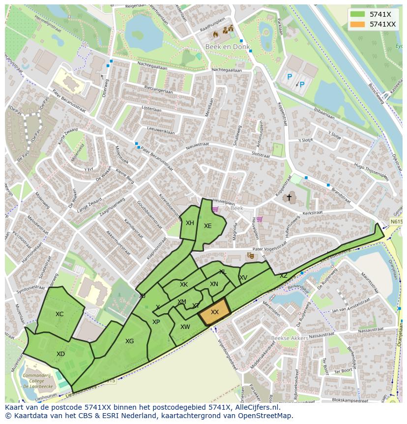 Afbeelding van het postcodegebied 5741 XX op de kaart.