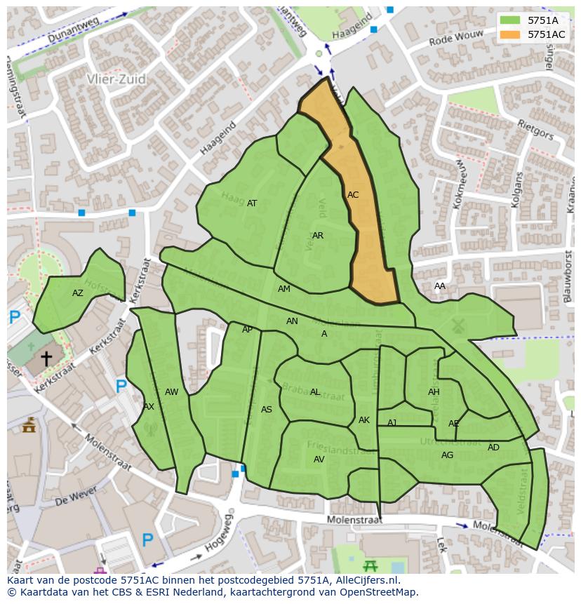 Afbeelding van het postcodegebied 5751 AC op de kaart.