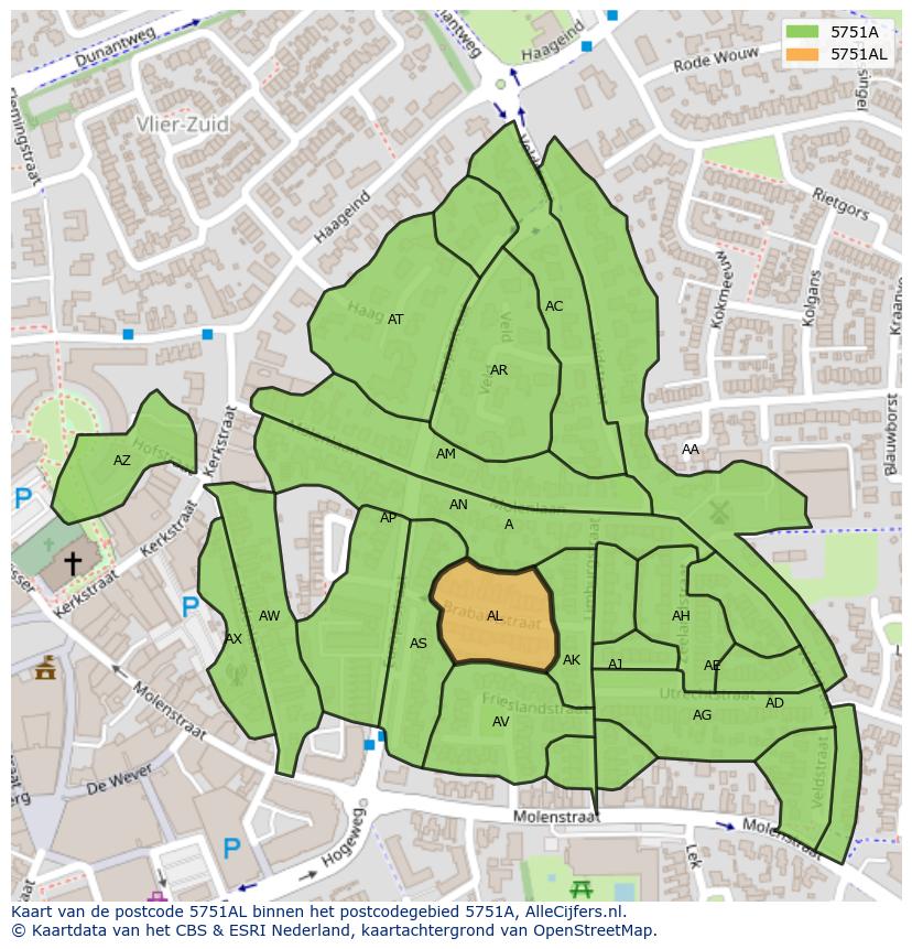 Afbeelding van het postcodegebied 5751 AL op de kaart.