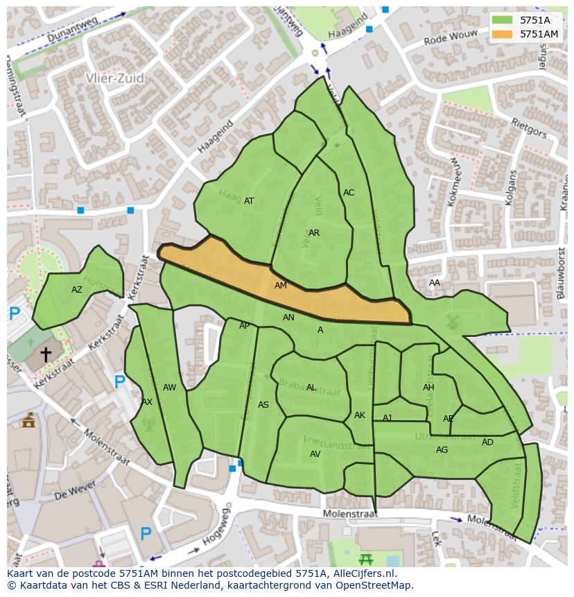 Afbeelding van het postcodegebied 5751 AM op de kaart.