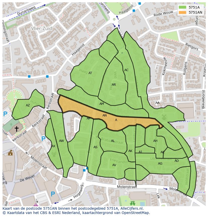 Afbeelding van het postcodegebied 5751 AN op de kaart.