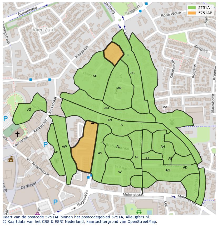 Afbeelding van het postcodegebied 5751 AP op de kaart.