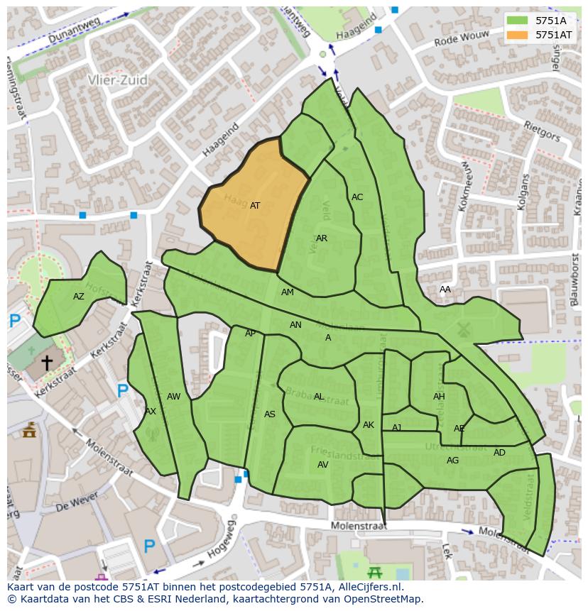 Afbeelding van het postcodegebied 5751 AT op de kaart.
