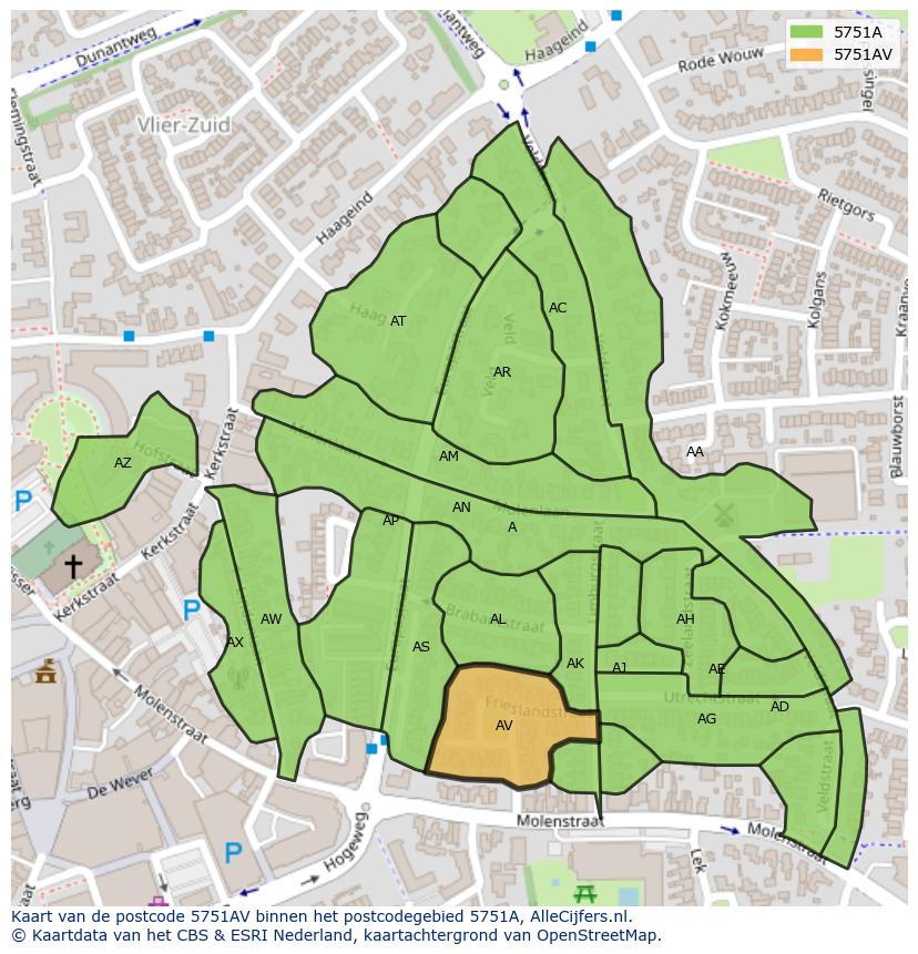 Afbeelding van het postcodegebied 5751 AV op de kaart.