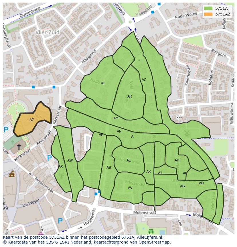 Afbeelding van het postcodegebied 5751 AZ op de kaart.