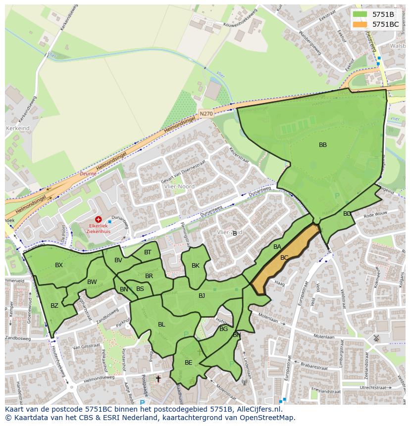 Afbeelding van het postcodegebied 5751 BC op de kaart.