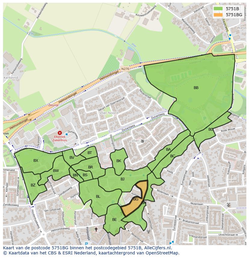 Afbeelding van het postcodegebied 5751 BG op de kaart.