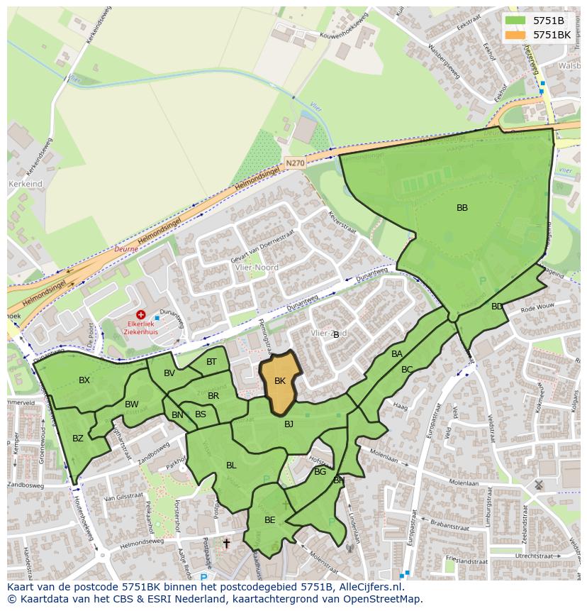 Afbeelding van het postcodegebied 5751 BK op de kaart.