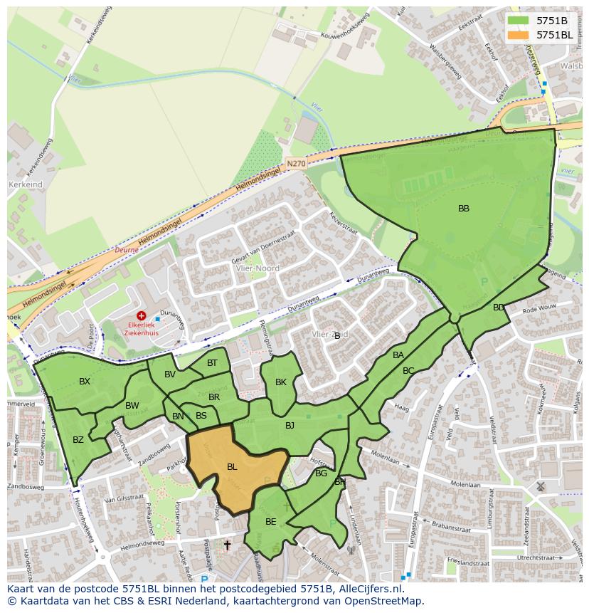 Afbeelding van het postcodegebied 5751 BL op de kaart.