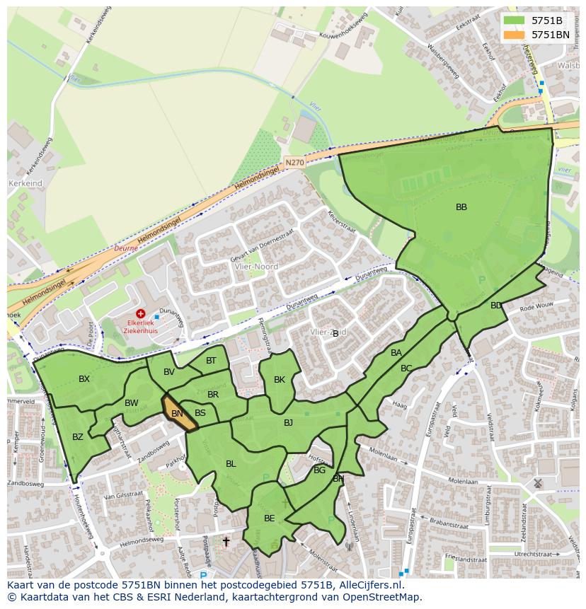 Afbeelding van het postcodegebied 5751 BN op de kaart.