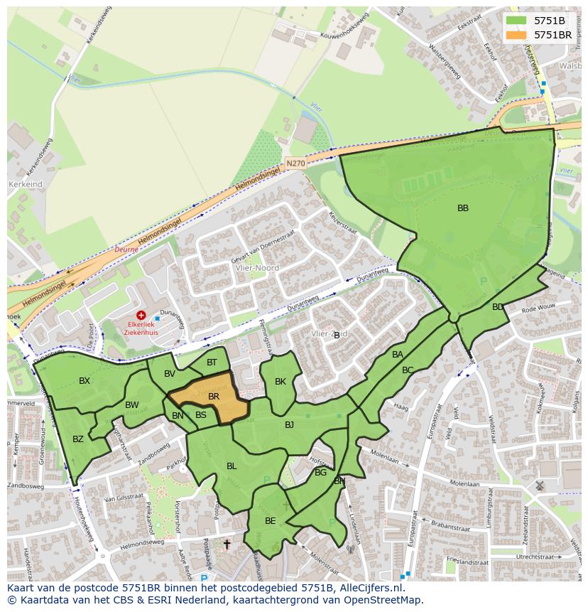 Afbeelding van het postcodegebied 5751 BR op de kaart.