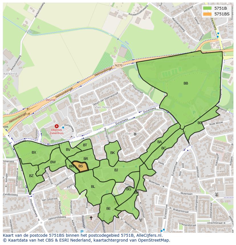Afbeelding van het postcodegebied 5751 BS op de kaart.