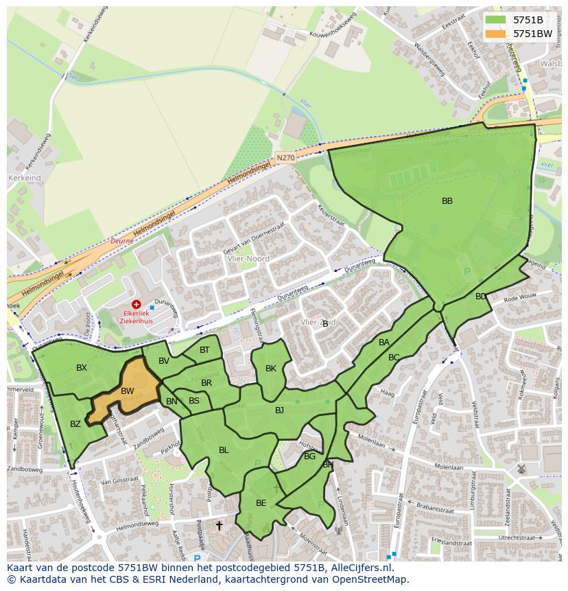 Afbeelding van het postcodegebied 5751 BW op de kaart.