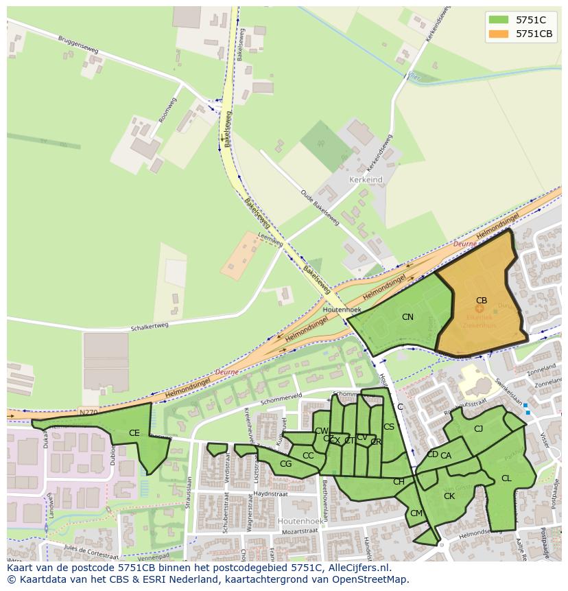 Afbeelding van het postcodegebied 5751 CB op de kaart.