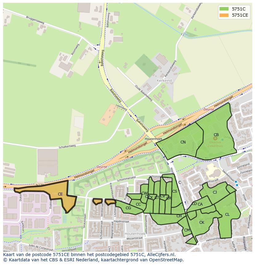Afbeelding van het postcodegebied 5751 CE op de kaart.