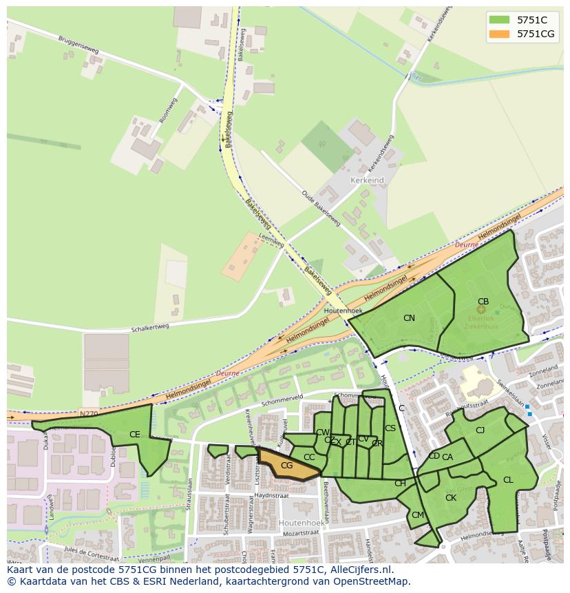 Afbeelding van het postcodegebied 5751 CG op de kaart.