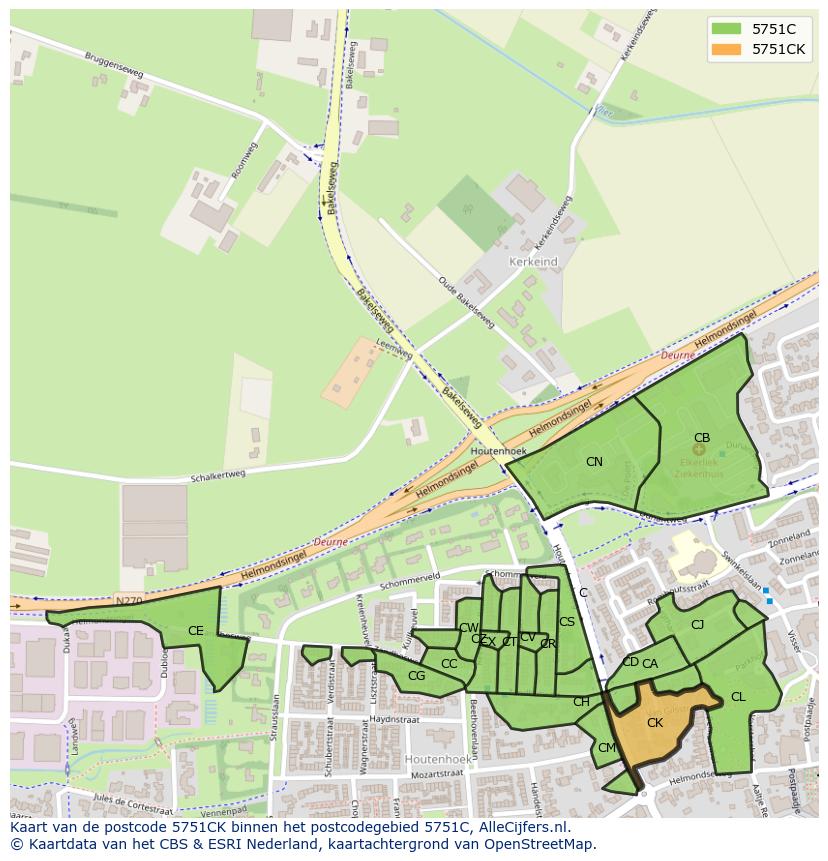 Afbeelding van het postcodegebied 5751 CK op de kaart.