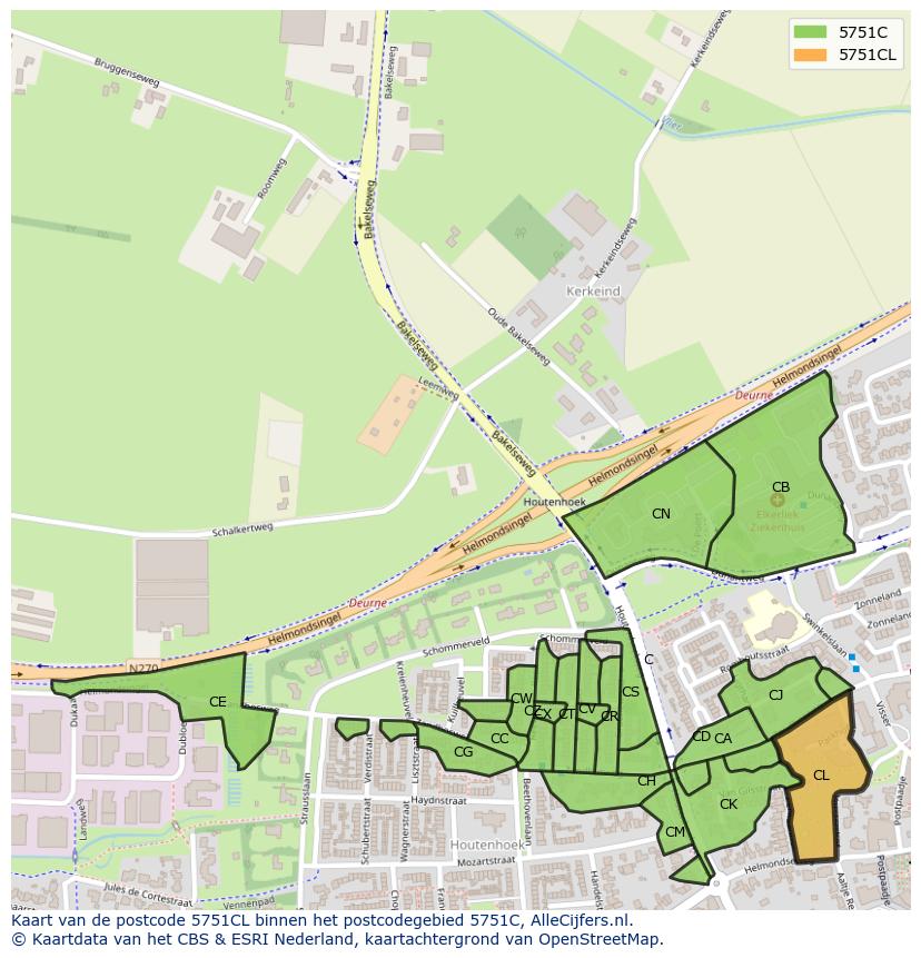 Afbeelding van het postcodegebied 5751 CL op de kaart.