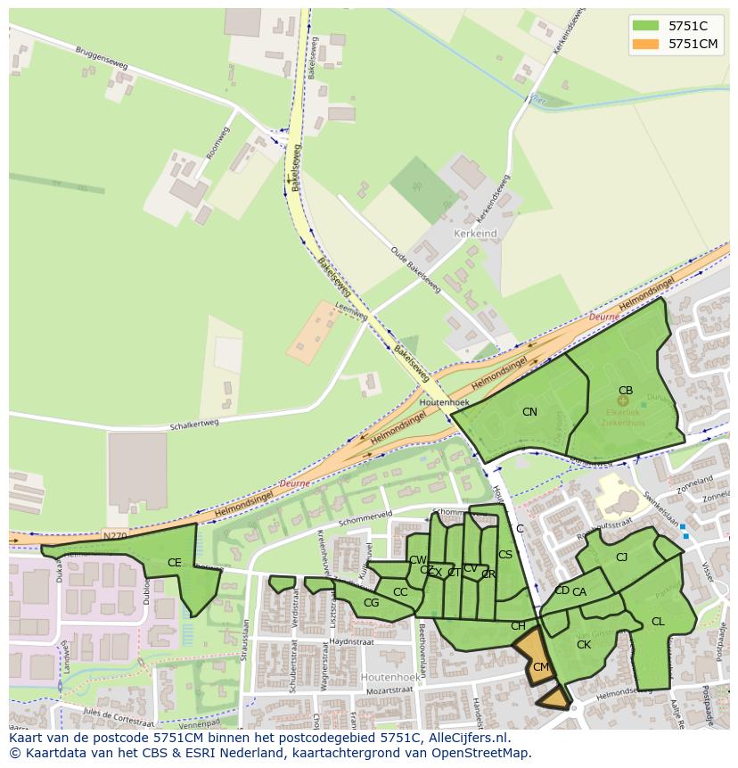 Afbeelding van het postcodegebied 5751 CM op de kaart.