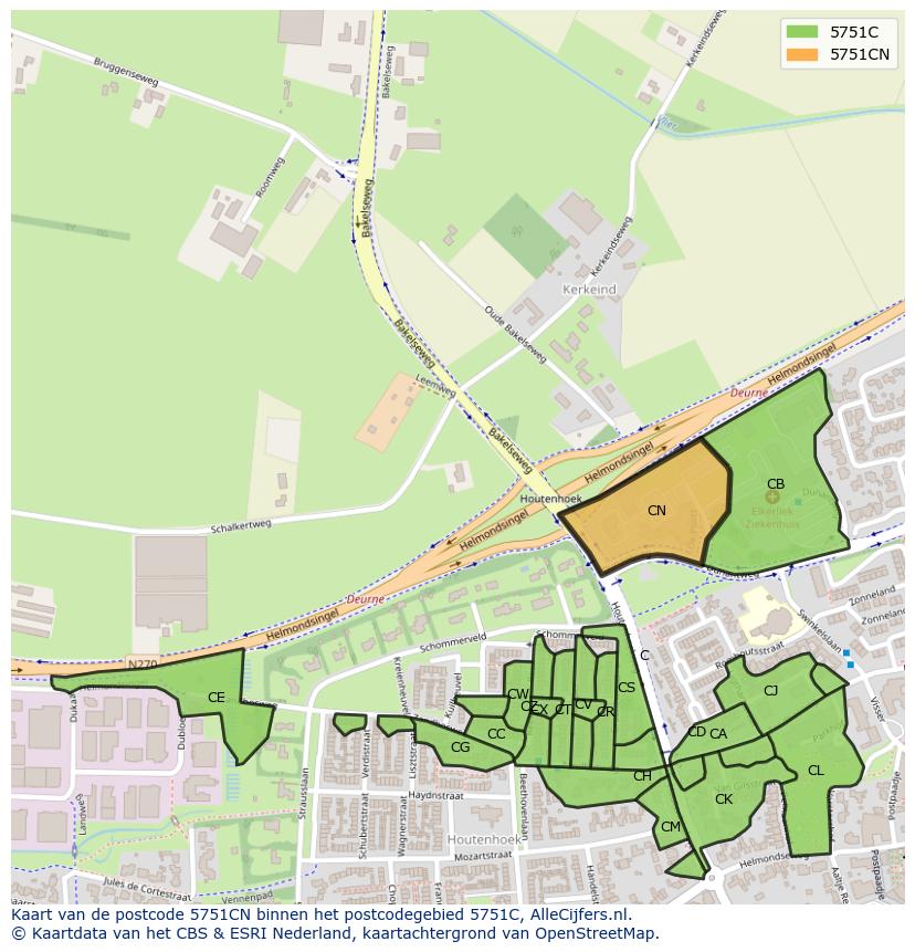 Afbeelding van het postcodegebied 5751 CN op de kaart.