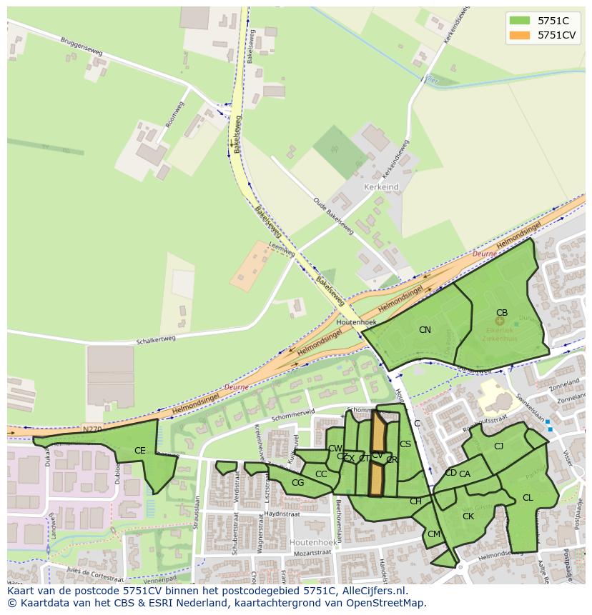 Afbeelding van het postcodegebied 5751 CV op de kaart.
