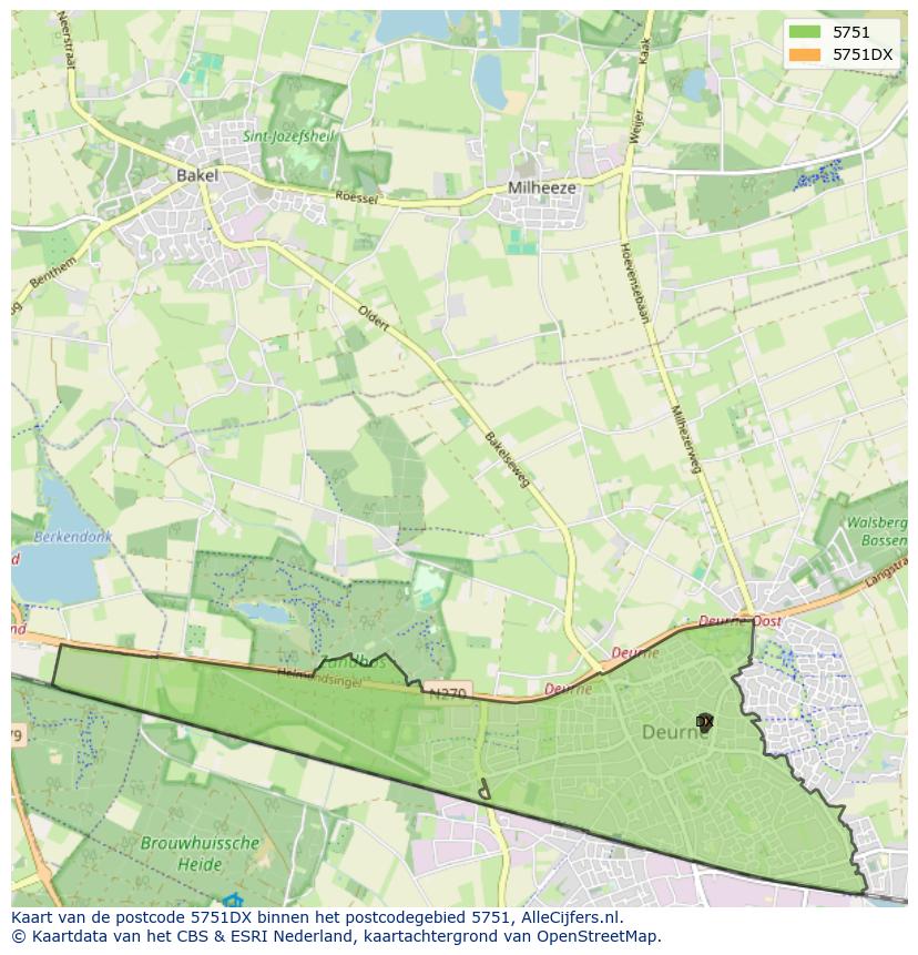 Afbeelding van het postcodegebied 5751 DX op de kaart.