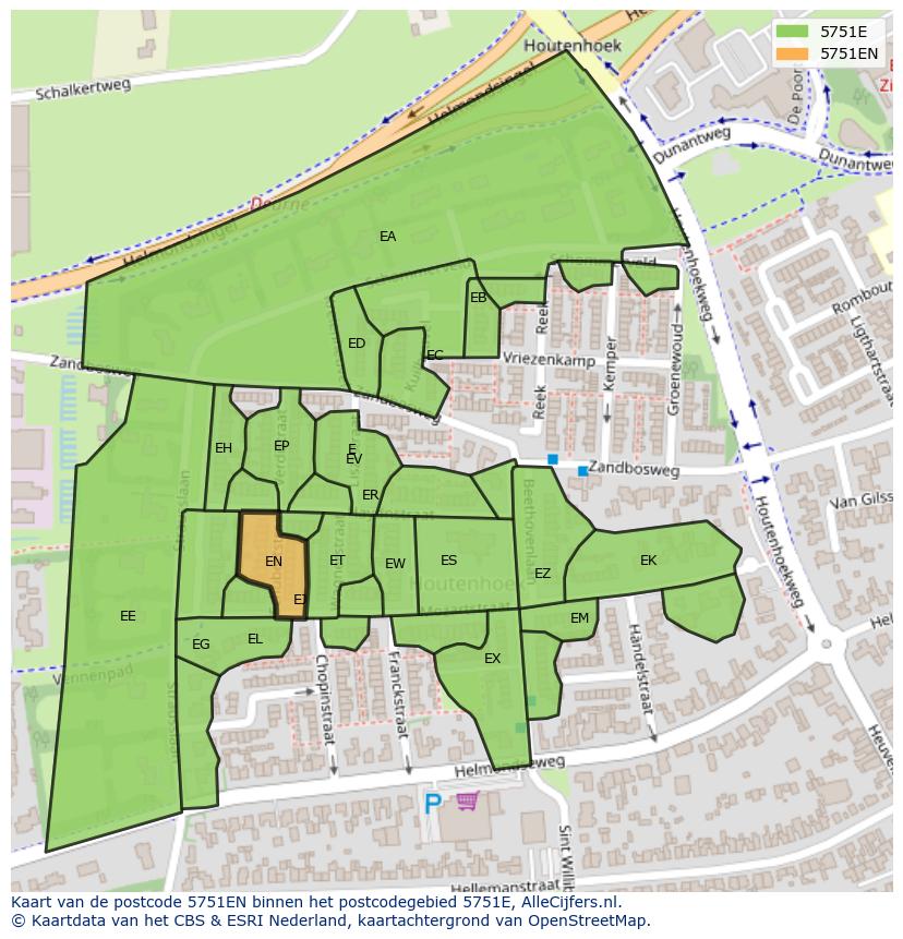 Afbeelding van het postcodegebied 5751 EN op de kaart.