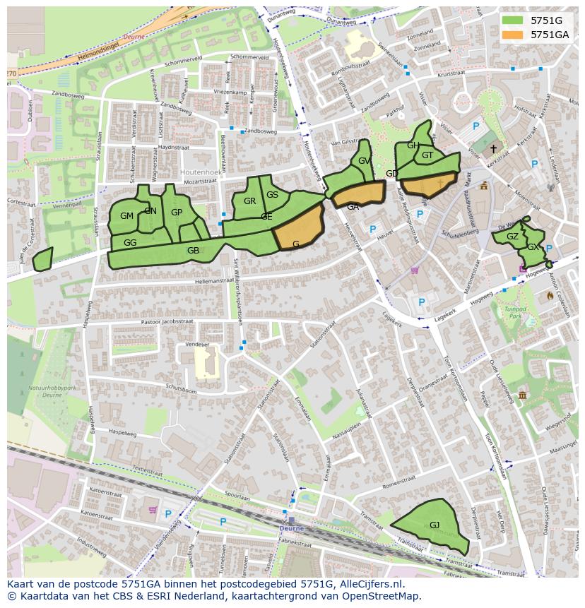 Afbeelding van het postcodegebied 5751 GA op de kaart.