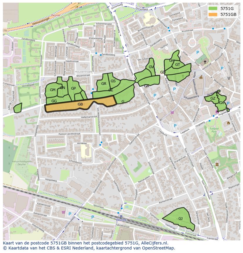 Afbeelding van het postcodegebied 5751 GB op de kaart.