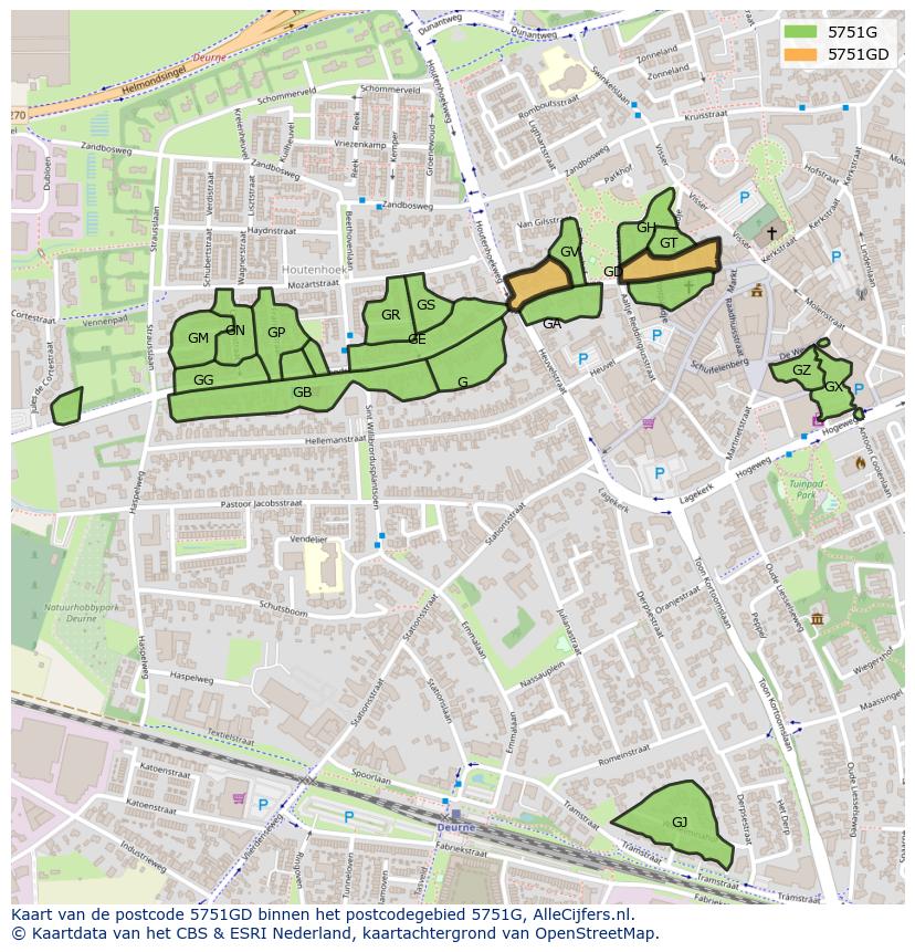 Afbeelding van het postcodegebied 5751 GD op de kaart.