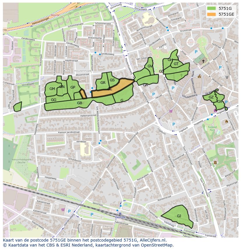 Afbeelding van het postcodegebied 5751 GE op de kaart.