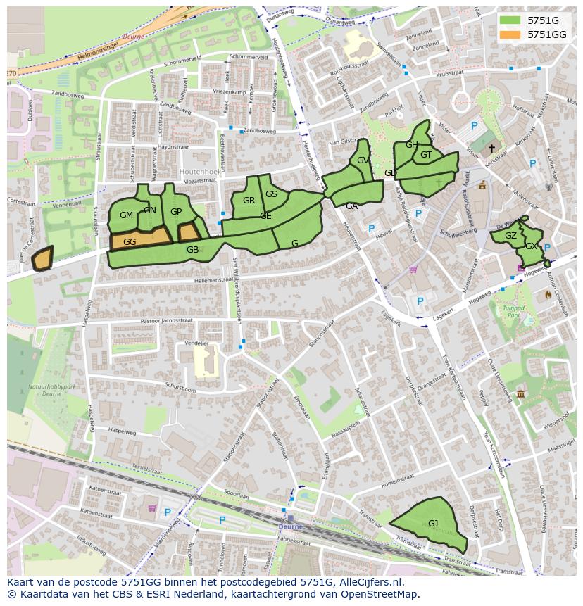 Afbeelding van het postcodegebied 5751 GG op de kaart.