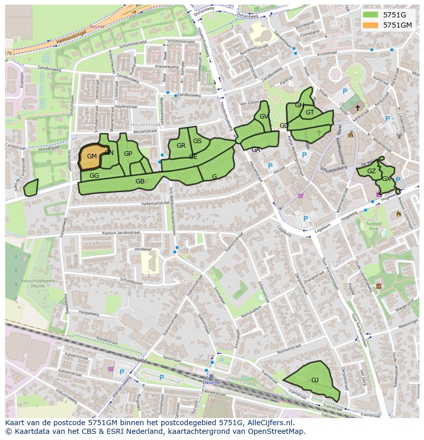 Afbeelding van het postcodegebied 5751 GM op de kaart.