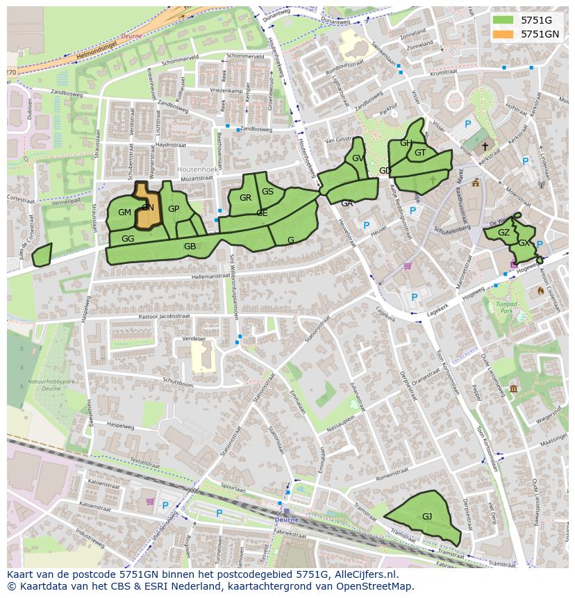 Afbeelding van het postcodegebied 5751 GN op de kaart.