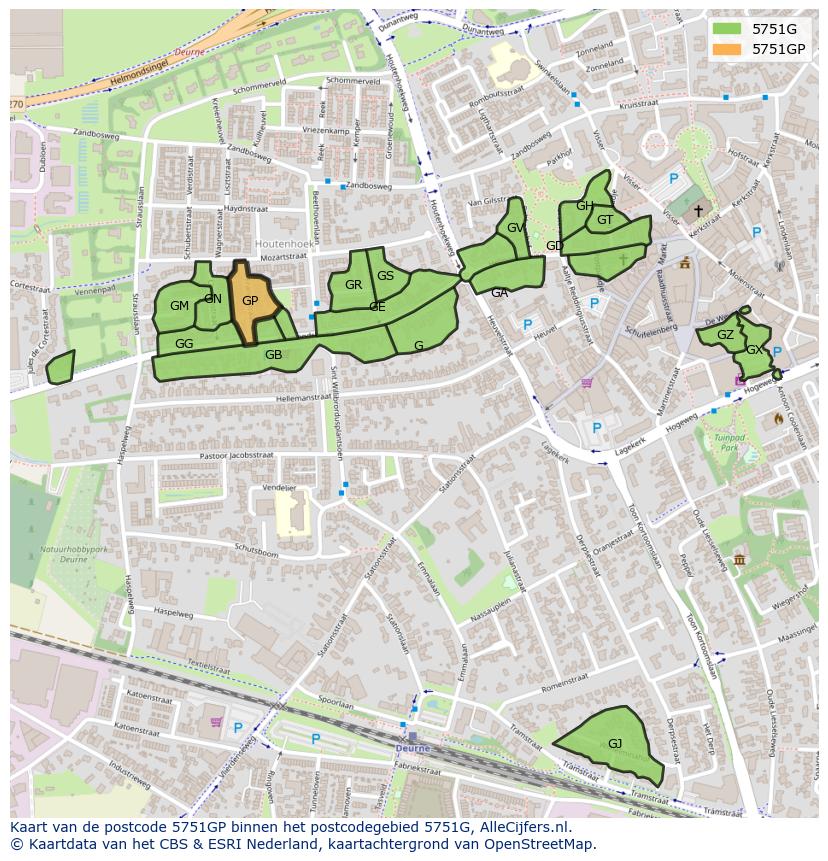 Afbeelding van het postcodegebied 5751 GP op de kaart.