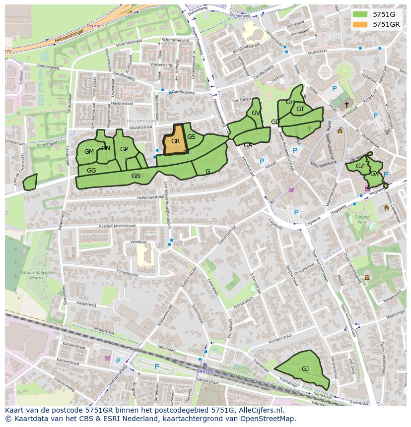 Afbeelding van het postcodegebied 5751 GR op de kaart.