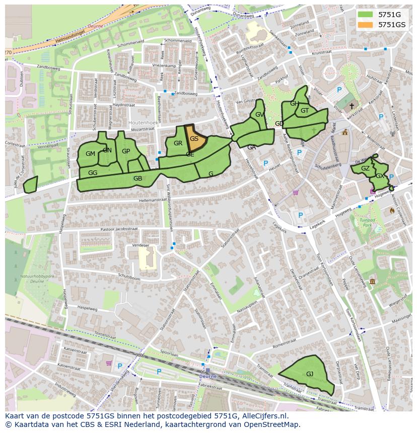 Afbeelding van het postcodegebied 5751 GS op de kaart.